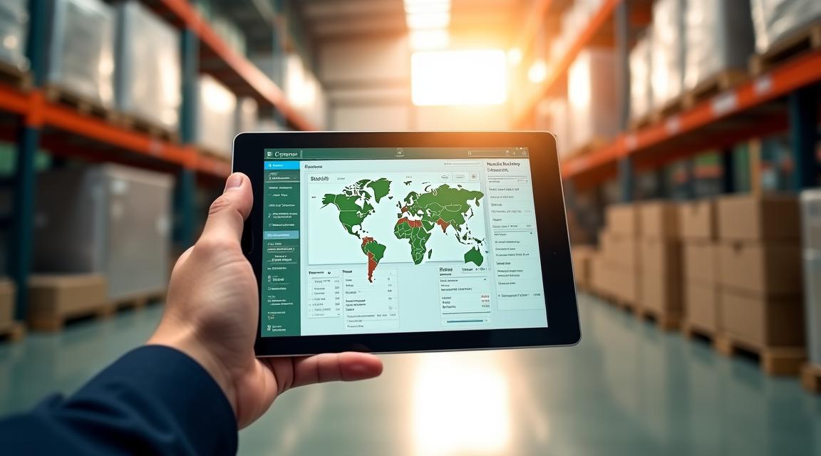 Secure data analytics dashboard on a tablet in a logistics warehouse environment